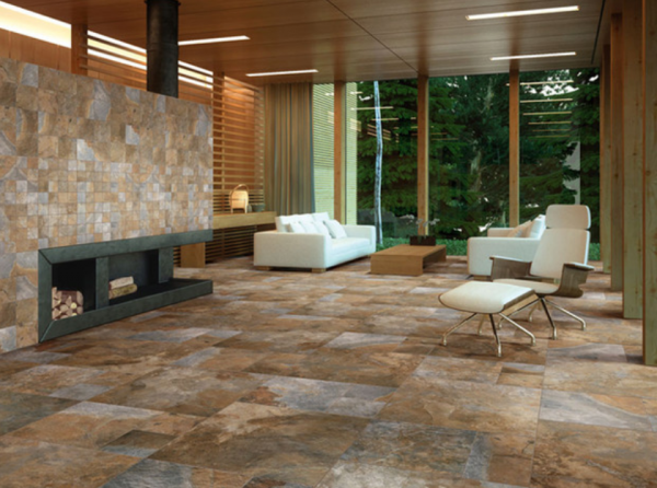 Lantai Batu Alam di Ruang Tamu